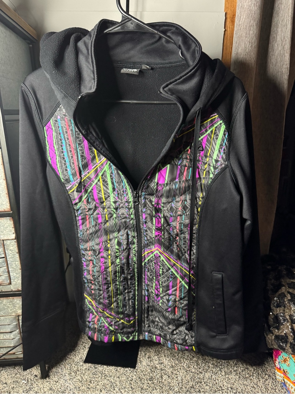 Fila Black Hooded Utility Jacket with Neon Geometric Panels